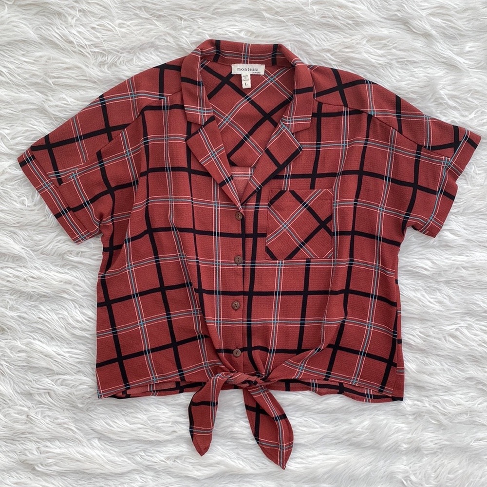 Monteau | Plaid Button Up Crop